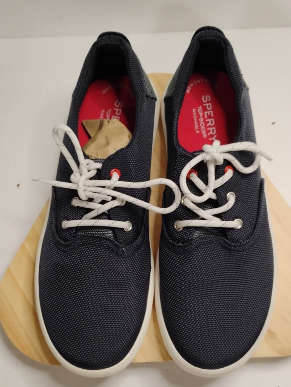 Sperry Navy Canvas Boat Shoes with White Laces